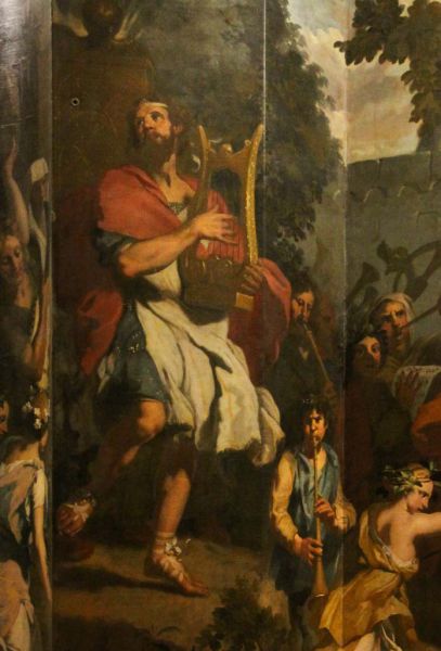 Een dansende Koning David. Orgelluiken beschilderd door De Lairesse (© Walther Schoonenberg)