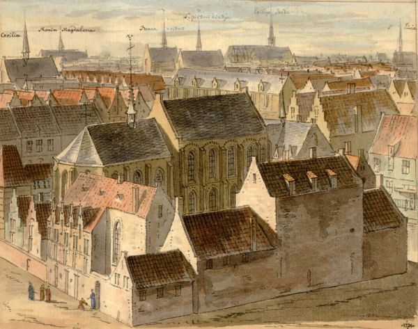 Impressie van het middeleeuwse Bethani�nklooster, gemaakt in 1731