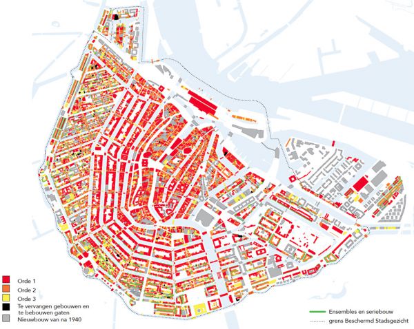 Waarderingskaart van het beschermd stadsgezicht, opgesteld in 2000