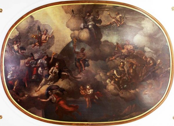 Allegorie op het ontstaan van het universum en de goddelijke genade. Plafondstuk gedateerd 1706 gesigneerd Simon de Graaf (&copy; Walther Schoonenberg)