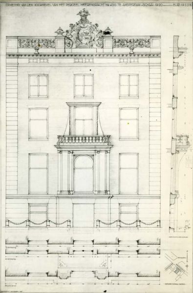 Herengracht 436. Opmetingstekening van de voorgevel uit de oorlogsjaren door Publieke Werken