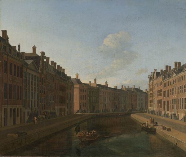 De Bocht van de Herengracht gezien vanaf de brug bij de Vijzelstraat, Gerrit Berckheyde, 1672