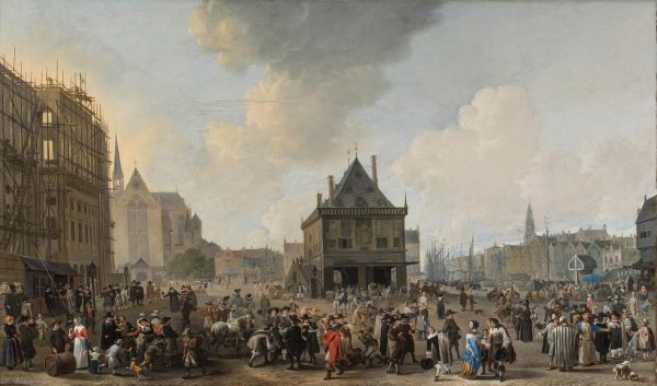 De Dam met het Stadhuis in aanbouw, Johannes Lingelbach, 1656