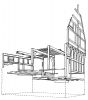 In 1955 aangetroffen authentieke onderdelen van het houtskelet. Tekening door Henk Zantkuijl