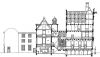 Singel 292 (rechts) en Herengracht 255 (links), doorsnede over de gang. Tekening van Henk Zantkuijl.