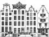 Keizersgracht 424-418. Tekening uit het Grachtenboek van Caspar Philips.