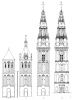 Oudekerkstoren in 1325, 1510, 1565 en 1718. Tekening van H. Janse Oudekerkstoren in 1325, 1510, 1565 en 1718. Tekening van H. Janse