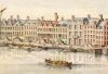 De Amstel tussen de Keizersgracht (links) en de Herengracht (rechts). Detail uit een tekening van Jan van Call, ca. 1690.