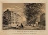 Woningen gebouwd door de Vereniging Ten Behoeve der Arbeidersklasse te Amsterdam in het plantsoen bij de Willemspoort (Smallepadzijde). Prent uit ca. 1857