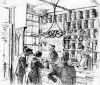 Tekening van het winkelinterieur van Jacob Hooij door H. Royaards, 1936