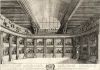 De oude schouwburg, gezien vanaf het toneel. Prent uit 1658