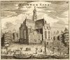 De Noordermarkt met Noorderkerk, gezien over Prinsengracht. Tekening uit 1665