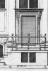 Detail van de ontwerptekening van ingangspartij met hoge stoep met ijzeren balusters