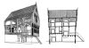 Doorsnede van het houten huis. Tekening Henk Zantkuijl