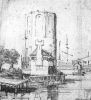 Rembrandt tekende de Montelbaanstoren in 1644/45 zoals de toren er v��r 1606 uitzag.