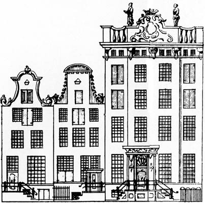 Herengracht 290-288-286. Tekening uit het Grachtenboek van Caspar Philips.