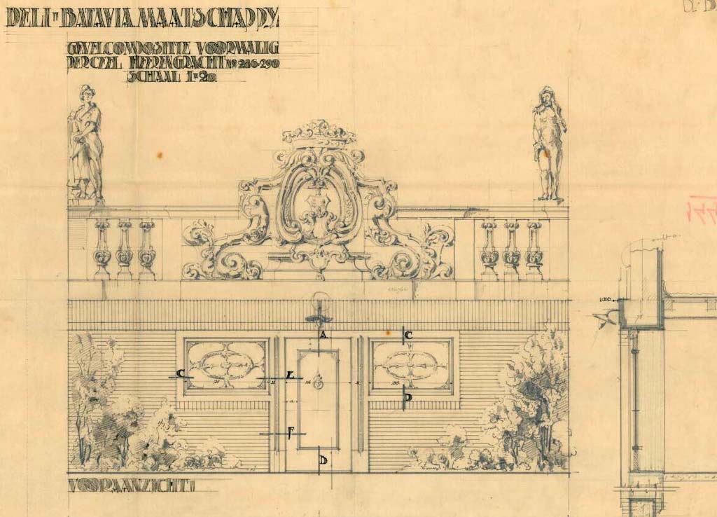 Bouwtekening van het tuinhuis. Van Gendt 1921