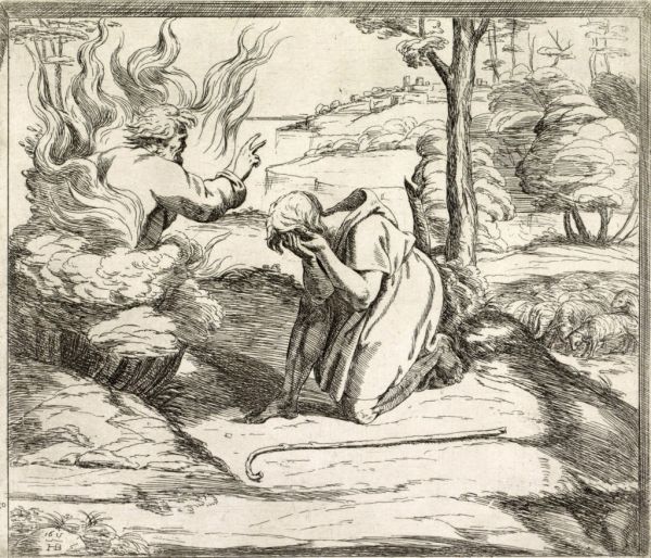Orazio Borgianni, God verschijnt aan Mozes in het brandend braambos, naar Rafaël, 1615 (Rijksmuseum)