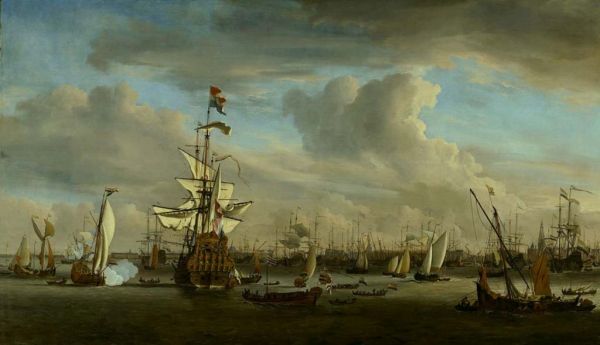 De Gouden Leeuw op het IJ voor Amsterdam, Willem van de Velde de Jongere (1633-1707), 1686