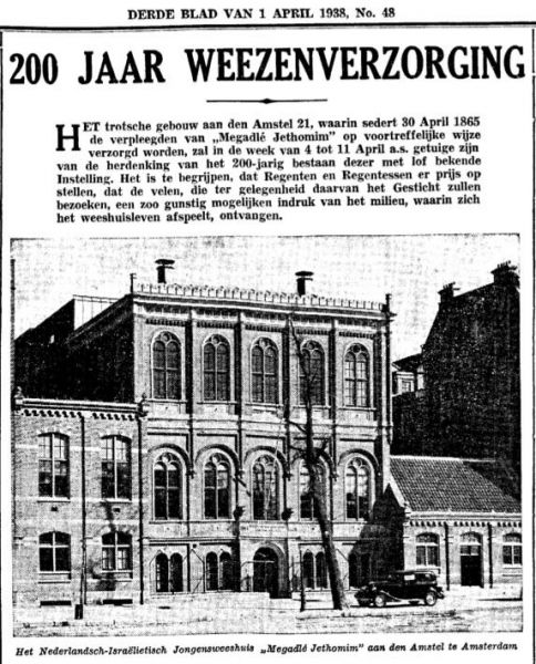 Ned. Israël. Jongensweeshuis Megadlé Jethomiem. Nederlands Israëlietisch Weekblad, 1 april 1938