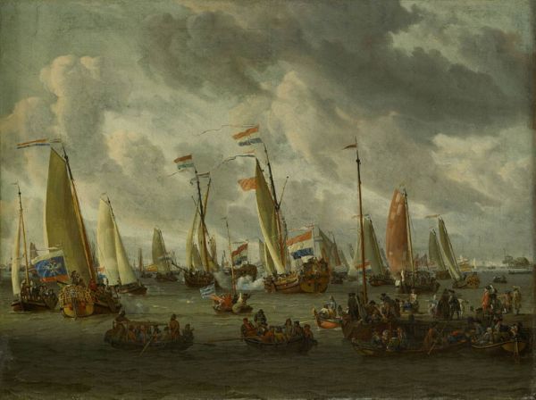 Spiegelgevecht op het IJ ter ere van Peter de Grote, Abraham Storck, 1697